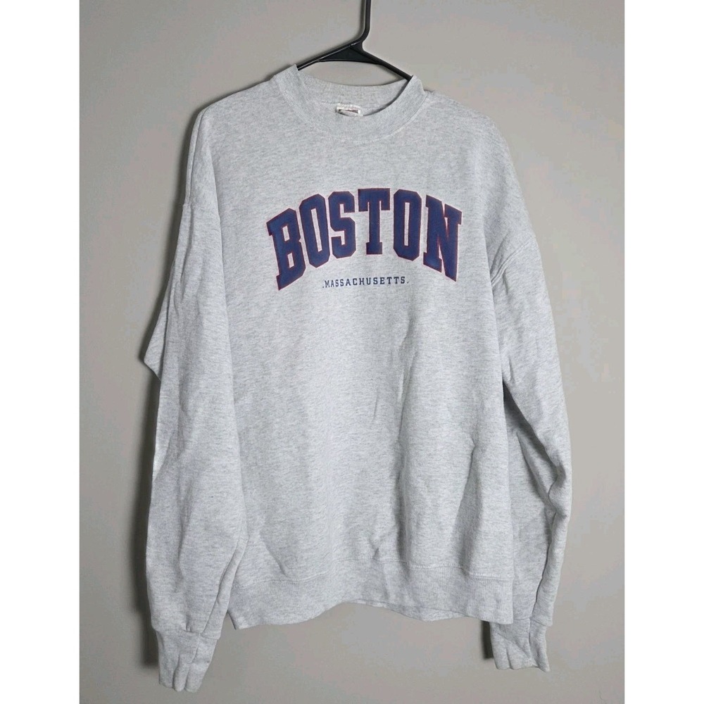 Fruit Of The Loom Boston Massachusetts Graphic Sweatshirt Size‎ XL Grey Vtg